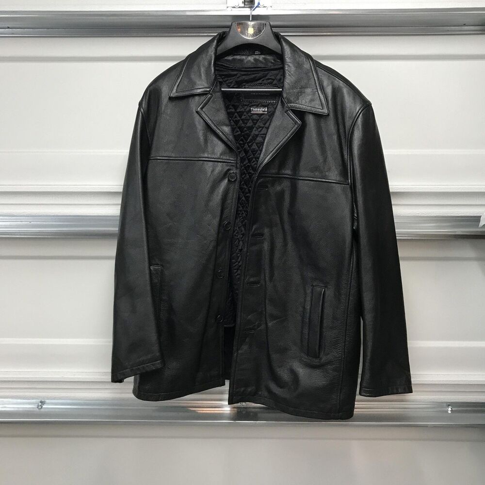 Jim & Mary Lou Leather Jacket Mens XL Black 3M Thinsulate Car Coat Quilted Lined